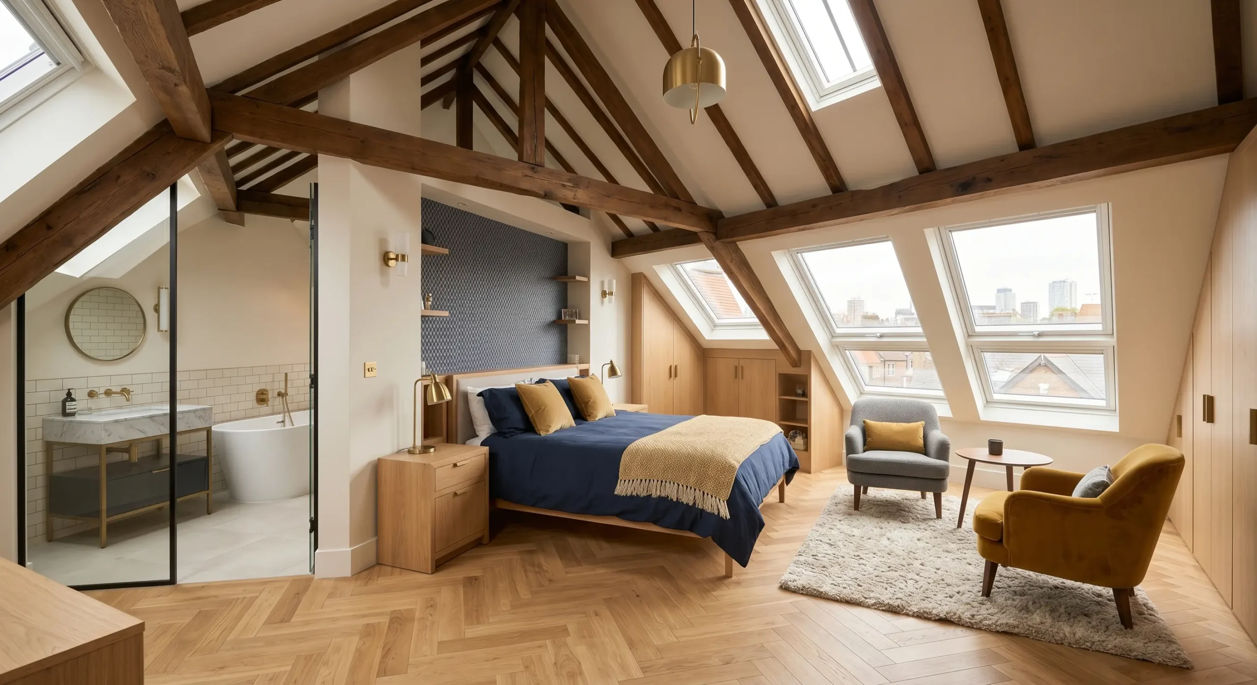 Luxury Loft Conversions London Roof Structural Remodels Master Penthouse Suite with oak beams
