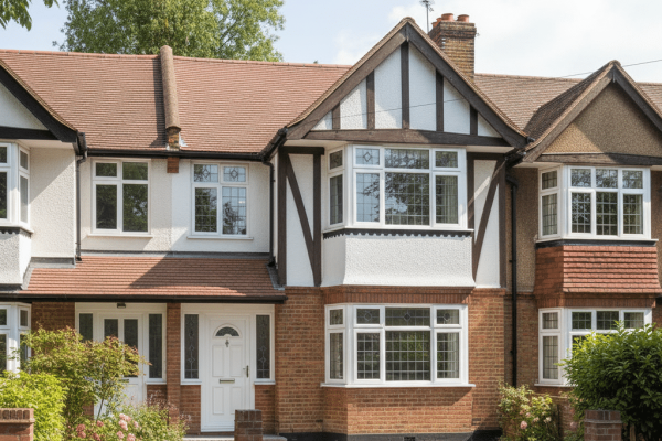 High performance architectural roofing build showing a completed hip-to-gable tile hung extension profile in London